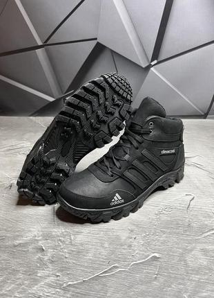 Зимние мужские кожаные черные ботинки на меху adidas люкс качество