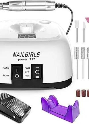 Фрезер для маникюра и педикюра nailgirls power t17 35000 об/мин, с педалью для ноги1 фото