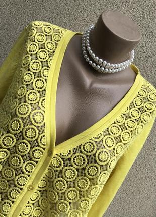 Желтая,трикотаж кофта,кардиган,джемпер,кружево,хлопок,mayerline,швейцария. 6