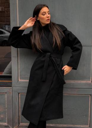 Пальто женское классическое длинное миди с поясом теплое из кашемира кашемировое утепленное кэжуал кардиган плащ тренч черное коричневое красное синее