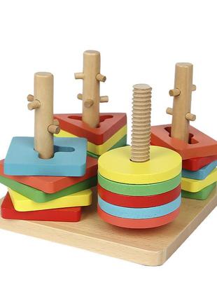 Детская развивающая игрушка lesko mwz-3078 сортер геометрик деревянная пирамидка-ключ 20 элементов