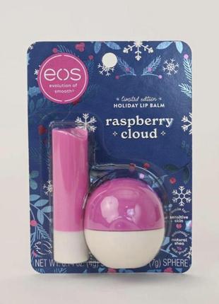 Набір бальзамів для губ від eos малинова хмара raspberry cloud stick & sphere lip balm