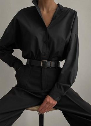 Базовая рубашка на пуговицах, черная женская рубашка с длинным рукавом1 фото