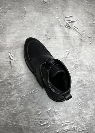 Зимові чоловічі чорні шкіряні ботинки на липучках хутро3 фото
