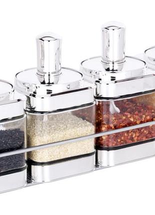 Банки для сыпучих продуктов набор из 4 шт стеклянные на металической подставке