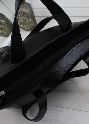 Женская сумка шопер большая с замшевыми вставками черная5 фото