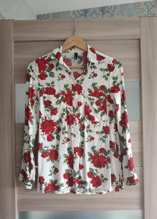 Шикарная вискозная рубашка в цветы2 фото