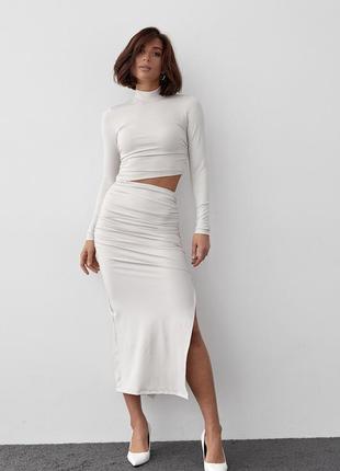 Вечірня сукня з вирізом на талії - молочний цвет, m (є розміри)