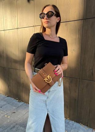 Жіноча сумка з еко-шкіри pinko brown пінко молодіжна, брендова сумка маленька через плече, чорного кольору8 фото