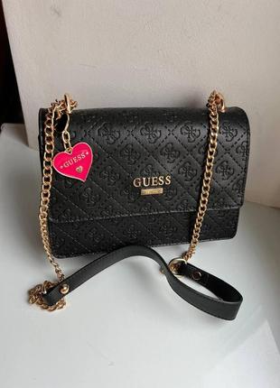 Женская сумка из эко-кожи guess heart черного цвета молодежная, брендовая сумка через плечо