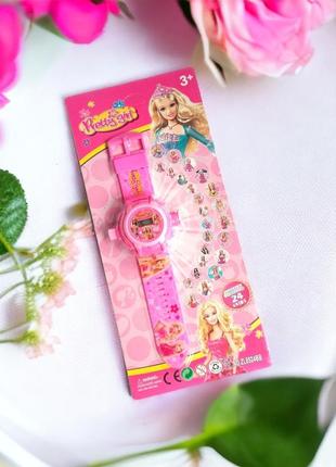 Детский браслет часы кукла принцесса с проектором, 24 картинки, подарок девочке