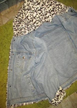 Демисезонная джинсово леопардовая курточка,мех,пог до52см3 фото
