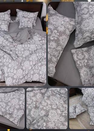 Муслиновое постельное белье комплект евро размер принт в ассортименте5 фото