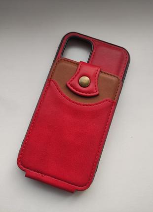 Чехол красный с кармашиком для карт на айфон iphone 12 mini