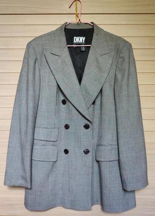 Винтажный двобортный пиджак жакет в гусиную лапку dkny шерсть ☕ наш 44-46рр
