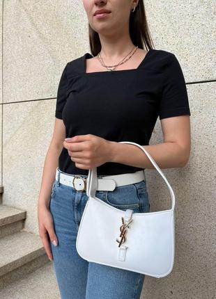 Жіноча сумка із еко-шкіри ysl hobo black ив сен лоран хобо  білого кольору молодіжна, брендова сумка6 фото