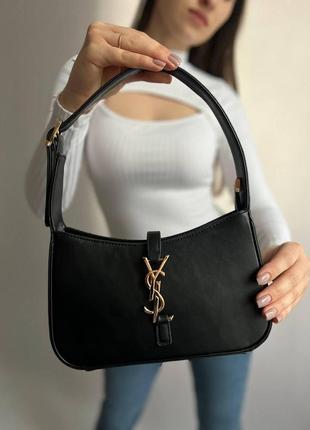 Жіноча сумка із еко-шкіри ysl hobo black ив сен лоран хобо  чорного кольору молодіжна, брендова сумка2 фото