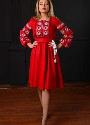 Платье красное вышитое вышиванка женская1 фото