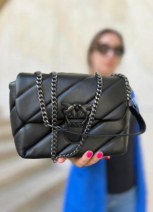 Жіноча сумка з еко-шкіри pinko puff black пінко молодіжна, брендова сумка маленька через плече, чорного кольору2 фото