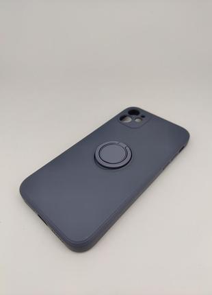 Чехол на iphone 12 с кольцом-держателем (серо-голубой) арт. 03829
