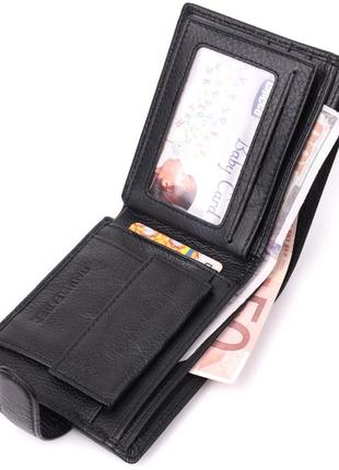 Мужской горизонтальный бумажник среднего размера из натуральной кожи st leather 22484 черный5 фото