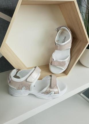 Кожаные босоножки на 3-х липучках maxus 110х6 пудра