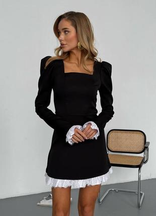 Черное платье с оборками5 фото