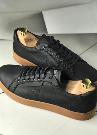 Кеди guess з натуральної матової шкіри, мужские кожаные кеды в чёрном цвете на...
