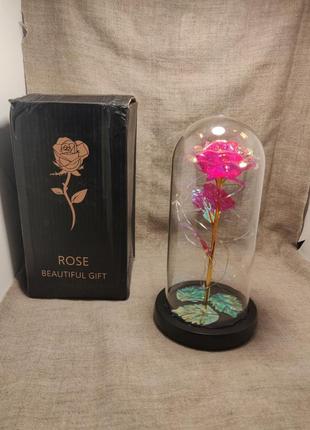 Троянда у колбі з підсвіткою, роза з led підсвіткою, на батарейках, нічник, декор1 фото