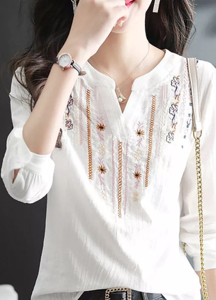 Блуза белая с вышивкой хлопок
