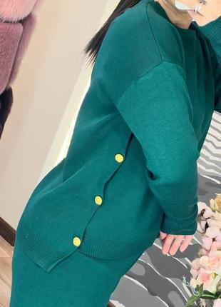 Качественный женский брючный костюм машинной вязки зеленый с брюками палаццо классический прогулочный трикотажный вязаный оверсайз oversize6 фото