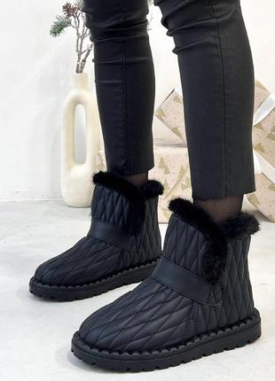 Sale! женские черные кроссовки зимние теплые на меху эко-кожа зима