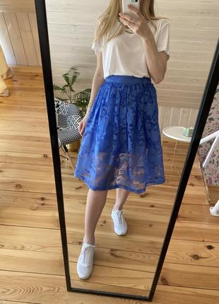 Шикарная летняя юбка лазурного цвета2 фото