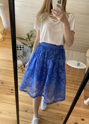 Шикарная летняя юбка лазурного цвета3 фото
