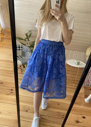 Шикарная летняя юбка лазурного цвета4 фото