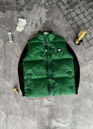 Жилетка stone island, зелёная, стон айленд, жилет, пуховая, пуховик, унисекс, мужская, женская4 фото