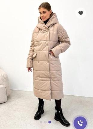 Длинная зимняя куртка dressa с капюшоном бежевая2 фото