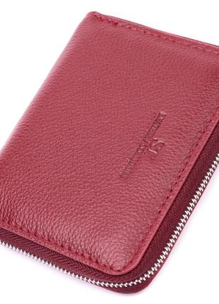 Симпатичний шкіряний гаманець для жінок на блискавці з тисненим логотипом виробника st leather 19491 бордовий1 фото