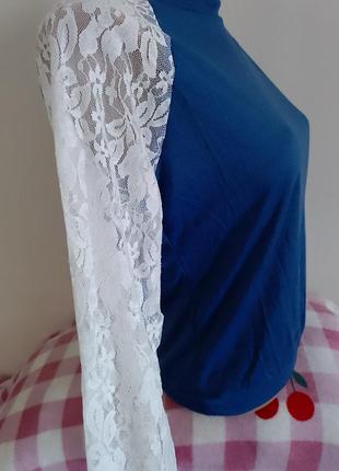 Трикотажная кофта с гипюровыми рукавами блуза реглан9 фото