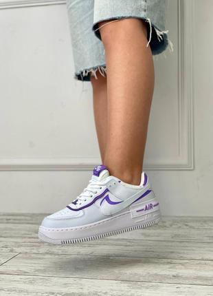 Женские кроссовки nike air force 1 shadow white blue белого с синим цветами