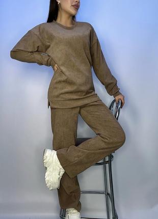 Удобный и комфортный костюм выполненный из вельвета, батник свободного кроя по бокам разрезы, прямые брюки с карманами ❤️7 фото