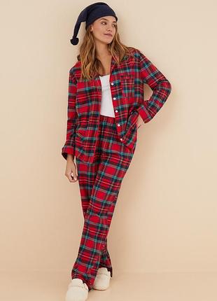 Women`s secret тепла жіноча фланелева піжама байка в клітинку бавовна вумен сікрет сорочка штани