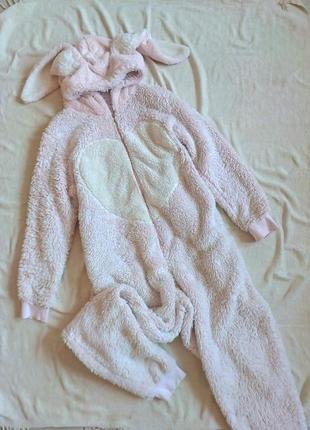 Кігурумі ромпер-комбінезон плюшевий теплий домашній піжама зайчик зайчик з вухами вушками амігруми