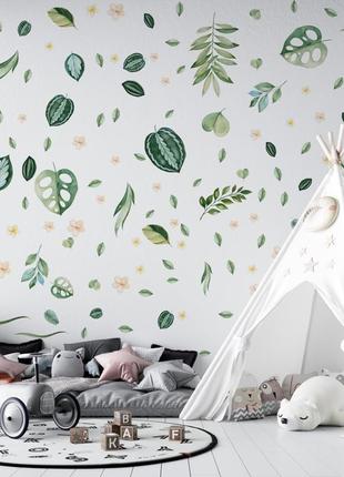 Вінілова інтер'єрна наклейка кольорова декор на стіну, шпалери та інші поверхні "листя"