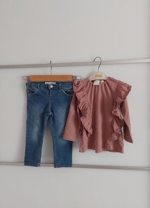 Комплект от zara, набор джинсы и реглан с воланами размер 92