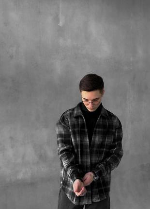 Мужская байковая рубашка в клетку серо-черная l