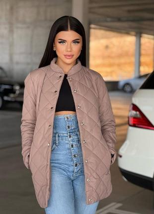 Куртка  стеганная весна на кнопках воротник стойка рукав прямой врезные карманы ткань плащевка матовая синтепон 150 подклад