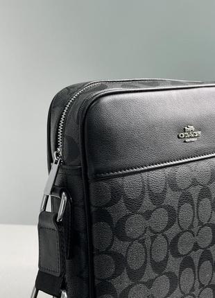 Борсетка coach houston flight bag in signatur серая сумка через плечо / мессенджер / мужской7 фото