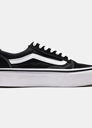 Женские кроссовки vans old skool black/white platform1 фото