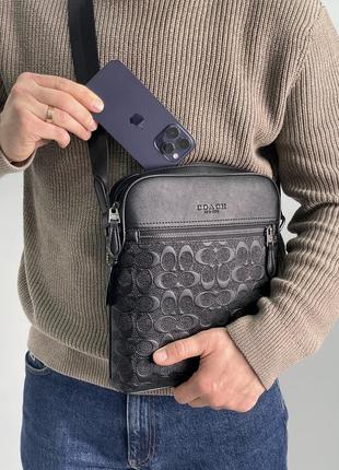 Барсетка coach houston relief print cow leather flight bag сумка через плечо / мессенджер мужской